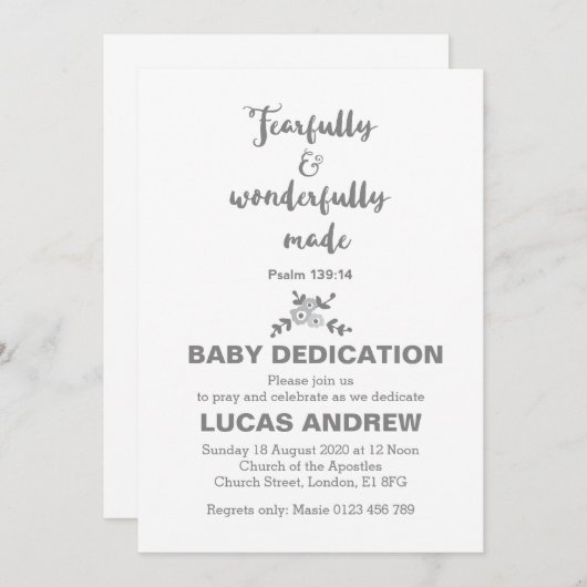 Fearful & Wonderful Made Baby Dedication Kaart (Voorkant / Achterkant)