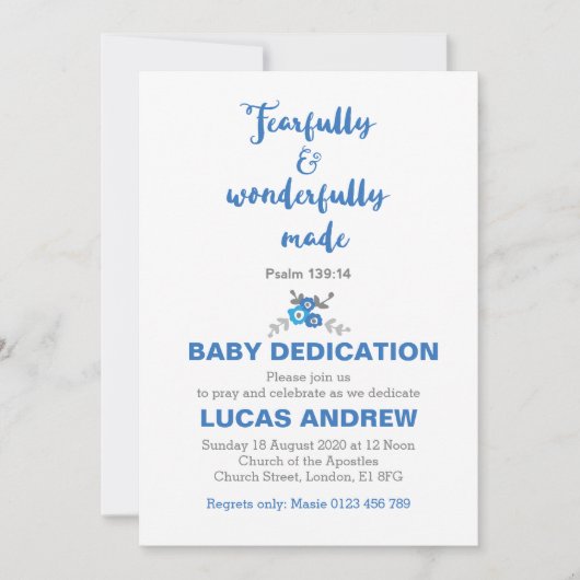 Fearful & Wonderful Made Baby Dedication Kaart (Voorkant)