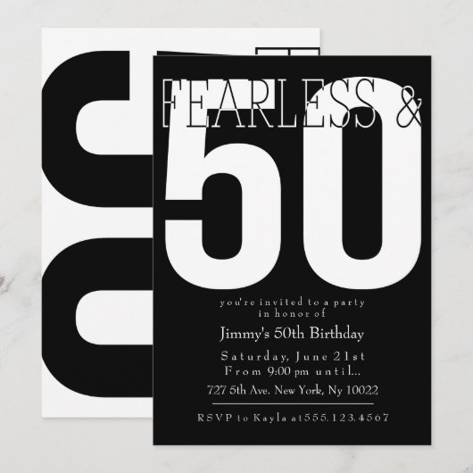 Fearless 50th Birthday Uitnodigingen (Voorkant / Achterkant)