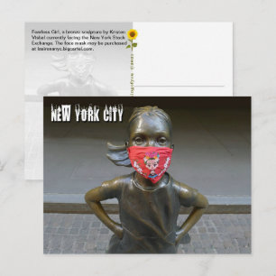 Fearless Girl met geborduurd masker, NYC - H ansic Briefkaart