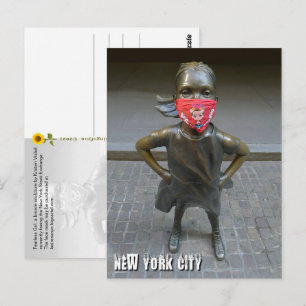 Fearless Girl met geborduurd masker, NYC - V ansic Briefkaart