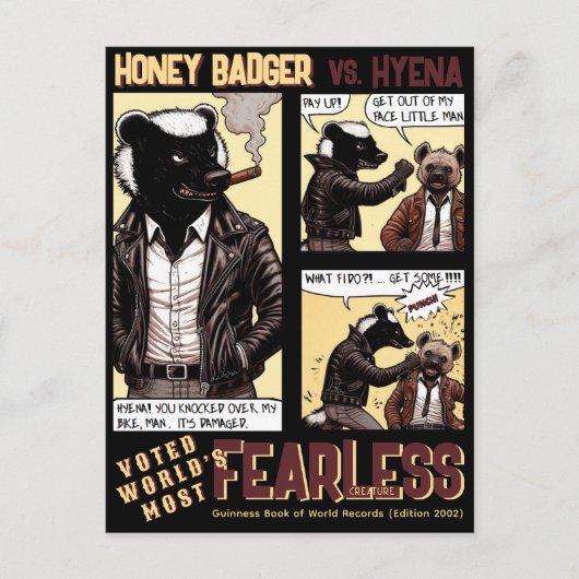 FEARLESS Honey Badger Vecht een Hyena Briefkaart (Voorkant)