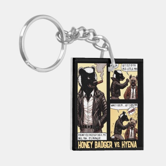 FEARLESS Honey Badger Vecht een Hyena Sleutelhanger (Voorkant Links)