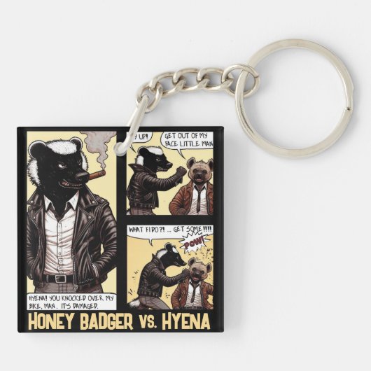 FEARLESS Honey Badger Vecht een Hyena Sleutelhanger (Achterkant)