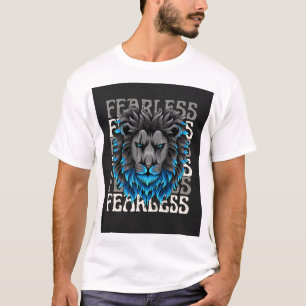 Fearless Lion – Bold Graphic Animal Art met Blauw T-shirt