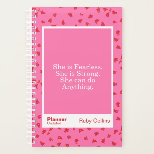 Fearless Pink Floral Inspirational Quote Planner (Voorkant)