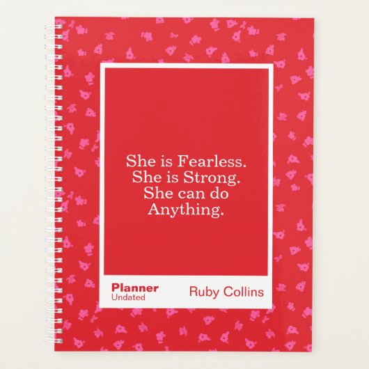 Fearless Red Floral Motivational Quote Planner (Voorkant)
