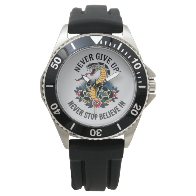 Fearless Spirit: Bold Snake en Rozen artwork Horloge (Voorkant)