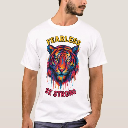 Fearless Tiger Head – Bold Colorful Paint T-Shirt (Voorkant)