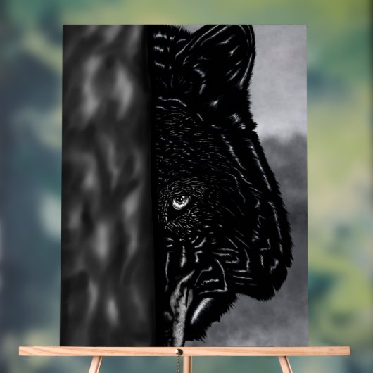 Fearlessly Watching – Hand-Drawn Wolf Acryl Bord (Neutraal)