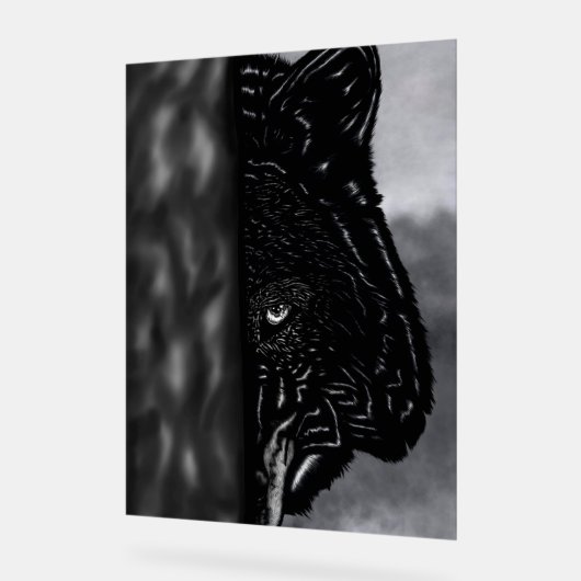 Fearlessly Watching – Hand-Drawn Wolf Acryl Bord (Hoek)