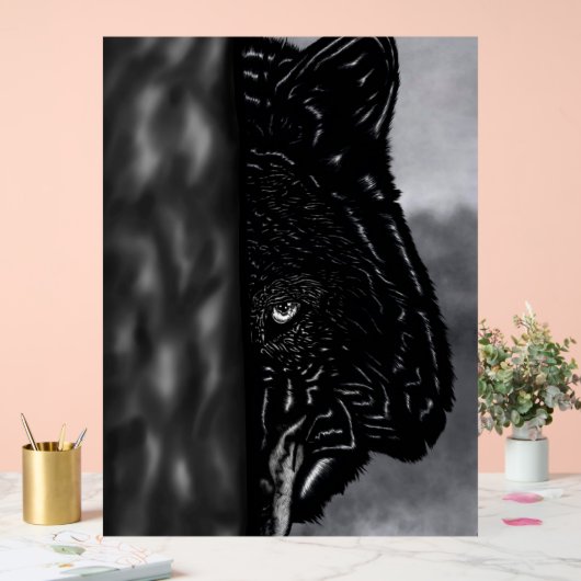 Fearlessly Watching – Hand-Drawn Wolf Acryl Bord (Huwelijk)