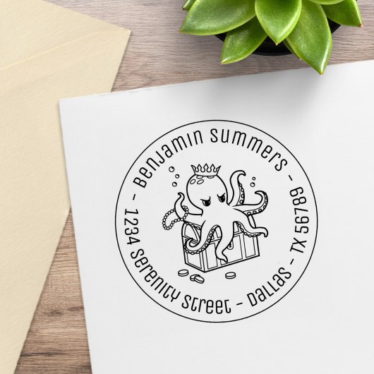 Fearsome Octopus Guarding Treasure Address Rubberstempel