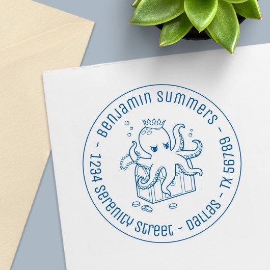 Fearsome Octopus Guarding Treasure Address Zelfinktende Stempel