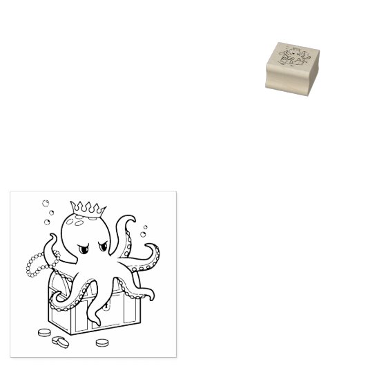 Fearsome Octopus Guarding Treasure Chest 2 Rubberstempel (Gestempeld)
