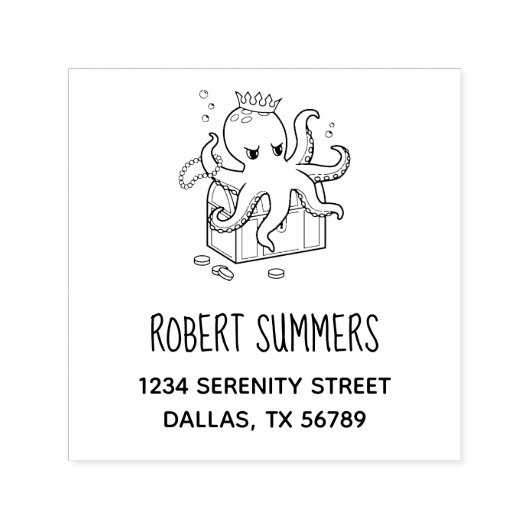 Fearsome Octopus Guarding Treasure Chest Address Zelfinktende Stempel (Design)