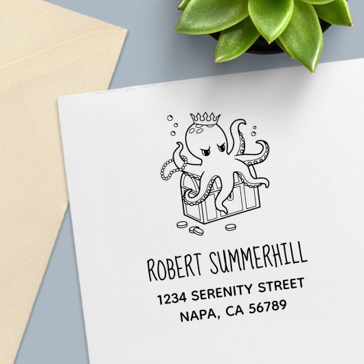 Fearsome Octopus Guarding Treasure Chest Address Zelfinktende Stempel