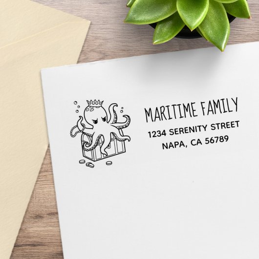 Fearsome Octopus Guarding Treasure Family Address Rubberstempel