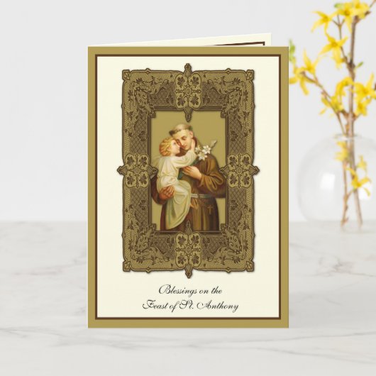 Feast Day St. Anthony Jesus Religieuze Card Kaart (Gele Bloem)
