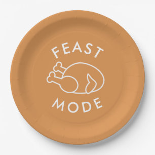 Feast Mode Oranje Modern Funny Thanksgiving Paper Papieren Bordje