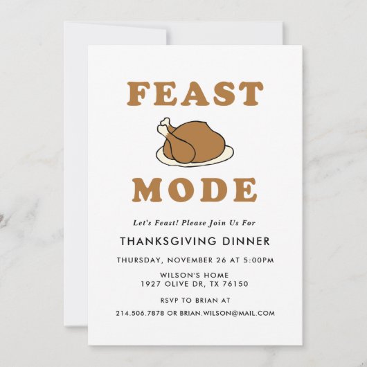 Feast Mode Thanksgiving Dinner Party Invitation Kaart (Voorkant)