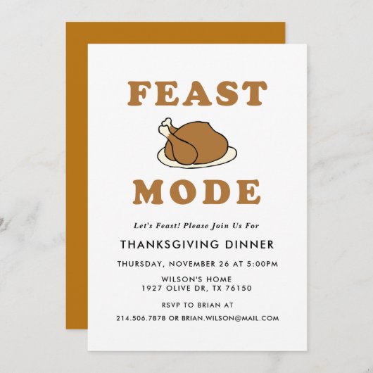 Feast Mode Thanksgiving Dinner Party Invitation Kaart (Voorkant / Achterkant)