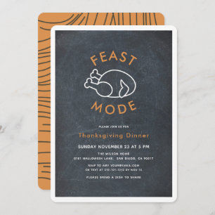 Feast Mode Turkey Chalkboard Thanksgiving Dinner Kaart