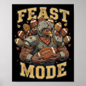 Feast Mode Turkey Football Thanksgiving Funny Vint Poster (Voorkant)