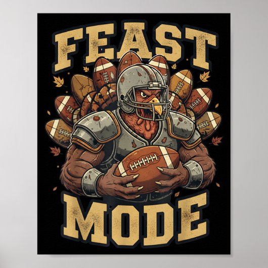 Feast Mode Turkey Football Thanksgiving Funny Vint Poster (Voorkant)