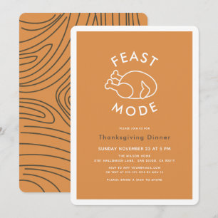 Feast Mode Turkey Oranje Thanksgiving Dinner Kaart