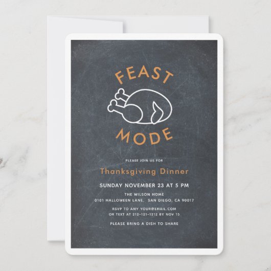 Feast Mode Turkije Krijtbord Thanksgiving Diner Kaart (Voorkant)