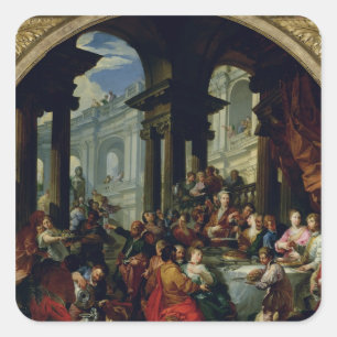 Feast onder een Ionic Portico, c.1720-25 Vierkante Sticker