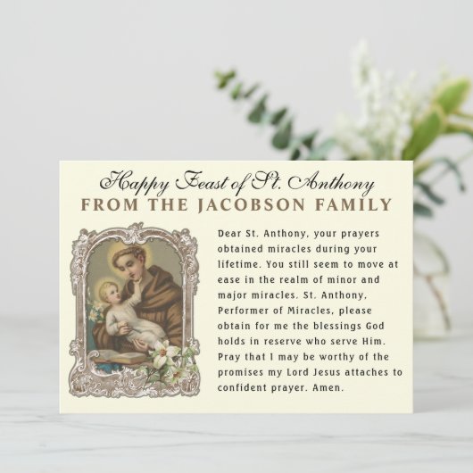 Feast van de Katholieke Prayer Kaart van St. Antho (Staand voorkant)