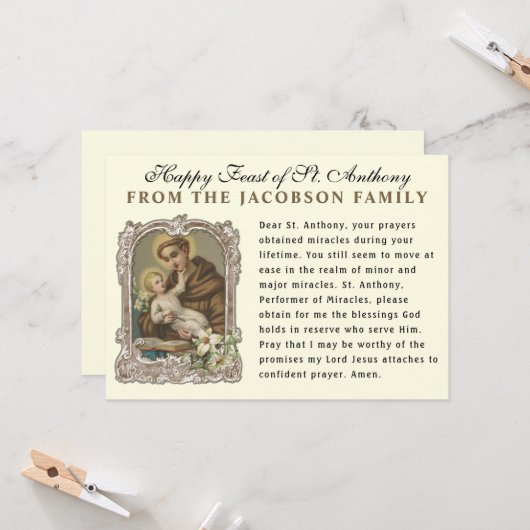 Feast van de Katholieke Prayer Kaart van St. Antho (Voorkant / Achterkant in situ)