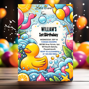 Feat Splash Bubbles Zomer Eend Schuim 1e Verjaarda Kaart
