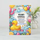 Feat Splash Bubbles Zomer Eend Schuim 1e Verjaarda Kaart (Staand voorkant)