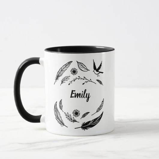 Feather, Bird and Leaves Line Art Custom Name Mok (Links)