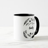 Feather, Bird and Leaves Line Art Custom Name Mok (Voorkant rechts)