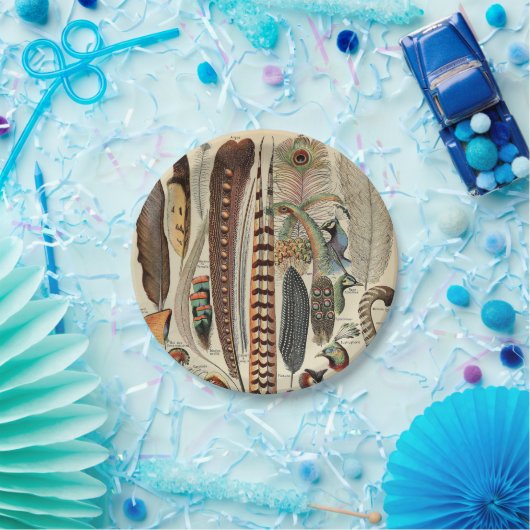 Feather Bird Wildlife Antiek veren Papieren Bordje (Feest)