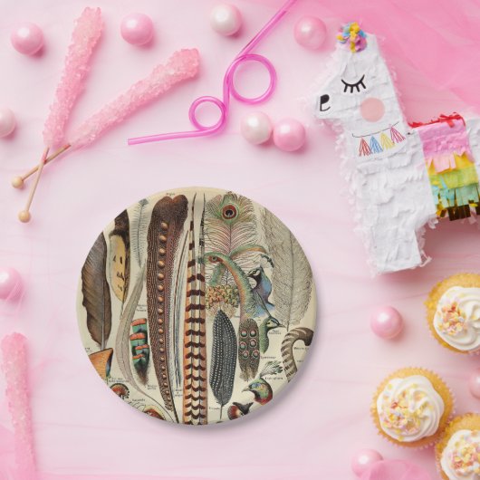 Feather Bird Wildlife Antiek veren Papieren Bordje (Feest)