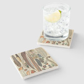 Feather Bird Wildlife Antiek veren Stenen Onderzetter (Zijkant)