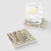 Feather Bird Wildlife Antiek veren Stenen Onderzetter (Zijkant)