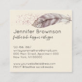 Feather Boho Glitter beige Elegant Vierkante Visitekaartje (Achterkant)