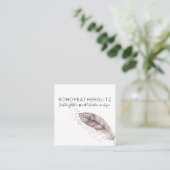 Feather Boho Glitter Simple Elegant Vierkante Visitekaartje (Staand voorkant)