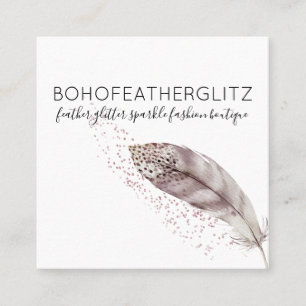 Feather Boho Glitter Simple Elegant Vierkante Visitekaartje