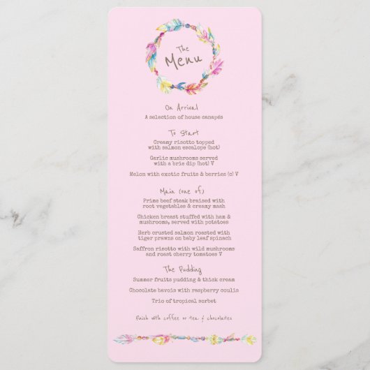 Feather boho krans waterverf kunst het menu (Achterkant)