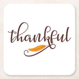 Feather Boho Native Thankful Typografie Kartonnen Onderzetters