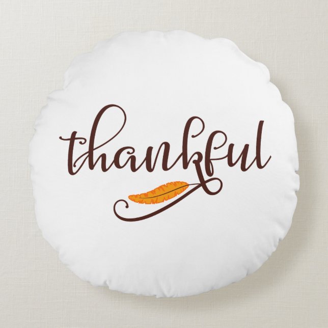 Feather Boho Native Thankful Typografie Rond Kussen (Voorkant)