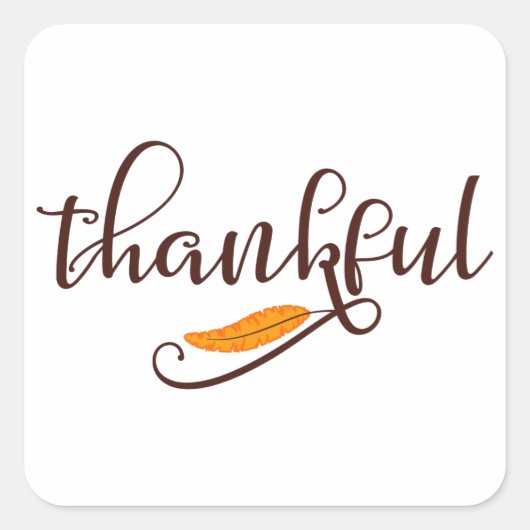 Feather Boho Native Thankful Typografie Vierkante Sticker (Voorkant)