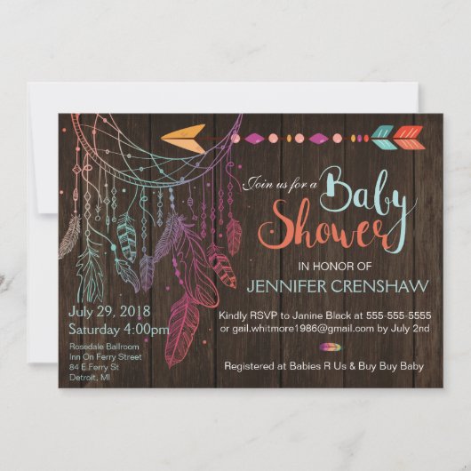 Feather Dream Catcher Baby shower Uitnodiging (Voorkant)